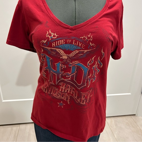 Harley-Davidson Women's Red V-Neck Tee size 2XL - Picture 1 of 8